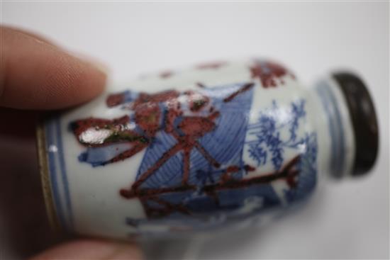 A Chinese underglaze blue and copper red snuff bottle, 1830-1900, 6.1cm